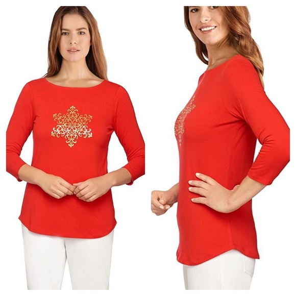 Ruby Rd. Tops - NWT Ruby Rb. Christmas Bell Shape Red Blouse Size S